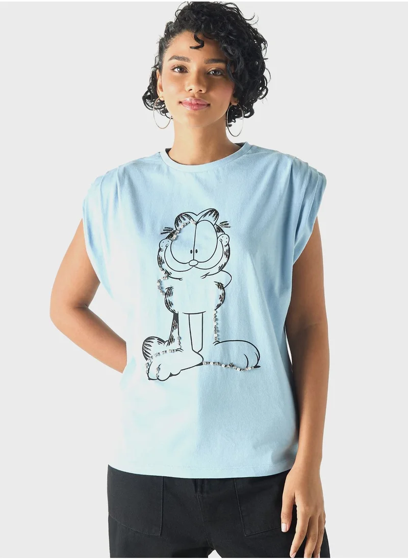 اس بي كاركترز Garfield Printed T-Shirt