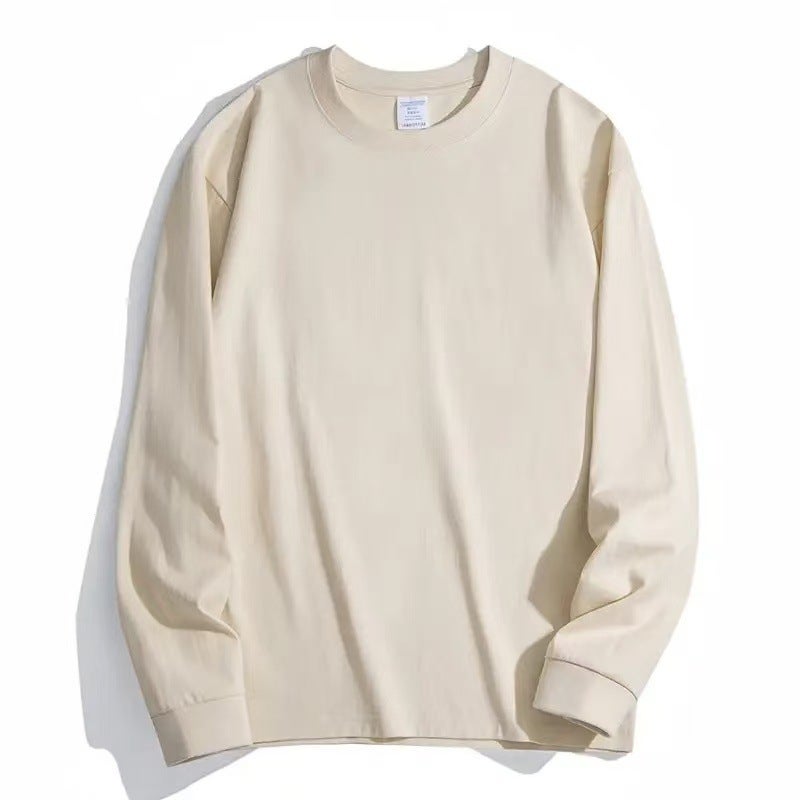 Xinjiang cotton 320g heavyweight pure cotton round-neck long-sleeved T-shirt loose casual plus-size base T-shirt for men and women trendy - Image 2