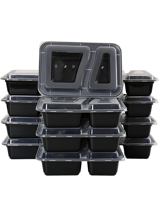 البيادر حاويات تحضير الوجبات [عبوة من 10 قطع] 2 حجرة مع أغطية، حاويات تخزين طعام، صندوق بينتو، خالية من مادة BPA، قابلة للتكديس، آمنة للاستخدام في الميكروويف/غسالة الأطباق/الفريزر (32 أونصة) - Image 1