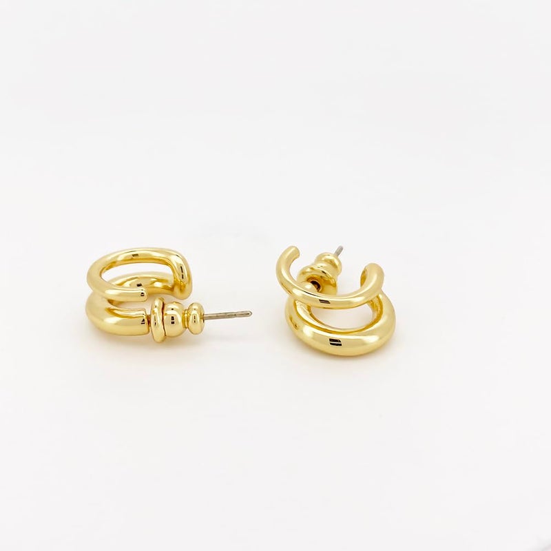 Obidos 14K Gold Plated Double Huggie Hoop Earrings for One Hole | Illusion Stud Earrings for Women - Image 5