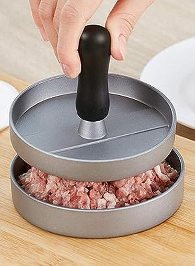 PRARAMBH Hamburger Patty Maker Mould - Heavy Duty Aluminum Burger Press with Wooden Handle, Round Tikki Maker for Perfect Burgers, Kitchen Tool for Home & Restaurant Use - Image 4