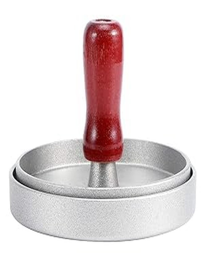 PRARAMBH Hamburger Patty Maker Mould - Heavy Duty Aluminum Burger Press with Wooden Handle, Round Tikki Maker for Perfect Burgers, Kitchen Tool for Home & Restaurant Use - Image 1