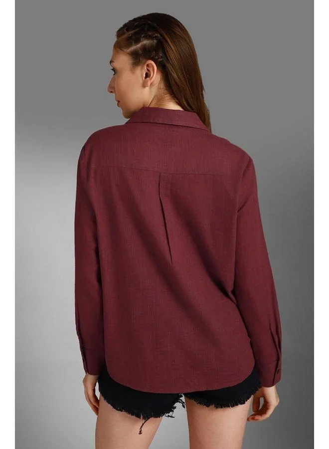 HIGH STAR Wine Women'S Wine 100% Cotton Solid Pattern Button Down Shirt for Women | Best Price UAE