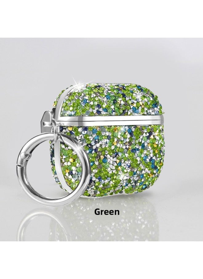 Generic - Crystal Diamond Flash Diamond For AirPods 1/2 Generation Protective Case Pro2 Bluetooth Headset Protective Case 3 Generation 4 Colorful Cross-border-Color:Colored Diamond Sea Grapes-green-Model:Airpods 3rd Generation [2021] - Image 1