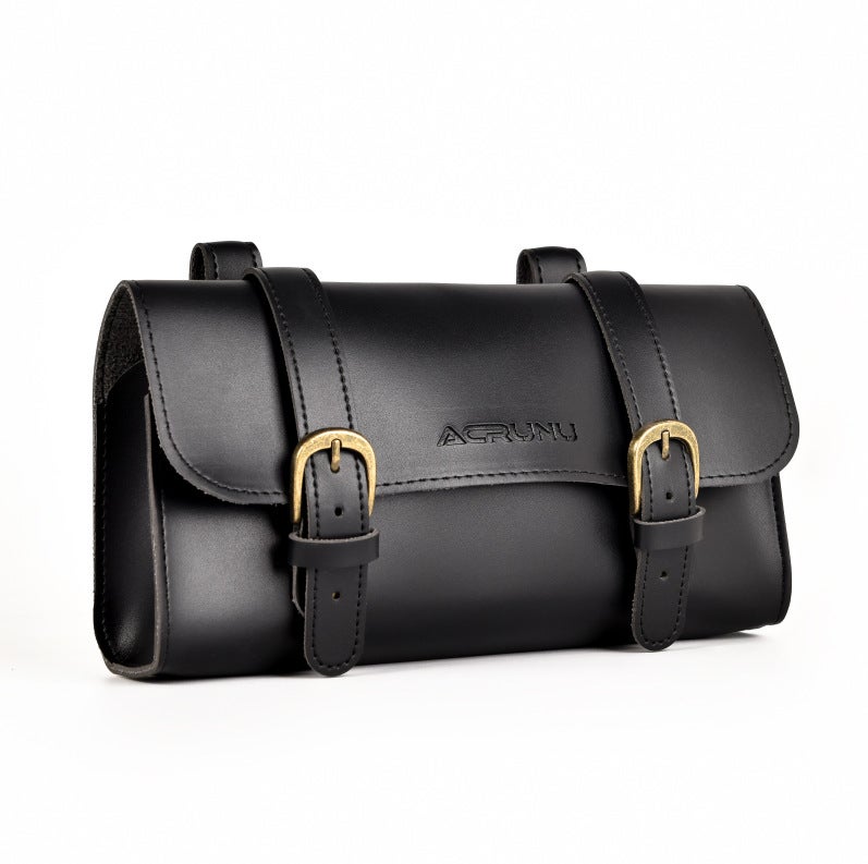 Generic ACRUNU Vintage Bicycle Front Bag Leather Cycling Storage Pouch Retro black leather bag 