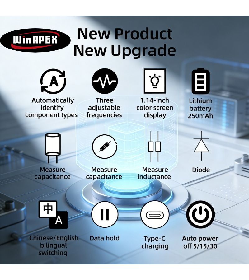 أداة اختبار المكونات الإلكترونية الفاخرة "Winapex" مع ملاقط ذكية وجسر عبوات رفيعة، مزودة بمولد إشارة ومسح ترددي، لقياس الجهد والمقاومة والسعة والحث، أداة إصلاح للوحات الدوائر والأسلاك النحاسية. - Image 5