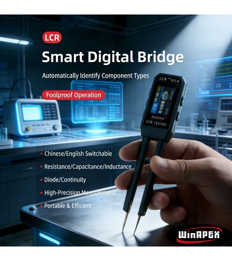 أداة اختبار المكونات الإلكترونية الفاخرة "Winapex" مع ملاقط ذكية وجسر عبوات رفيعة، مزودة بمولد إشارة ومسح ترددي، لقياس الجهد والمقاومة والسعة والحث، أداة إصلاح للوحات الدوائر والأسلاك النحاسية. - Image 1
