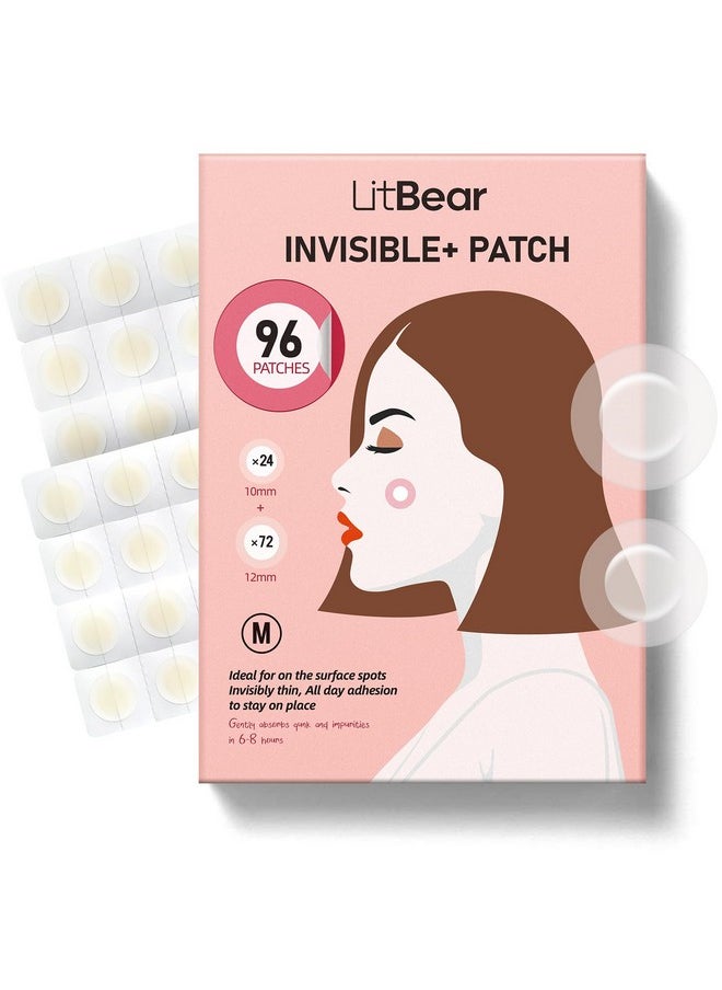 LitBear Pimple Patches, Invisible Acne Cover Patch, Hydrocolloid Acne Patches For Face With Salicylic Acid, Zits Patches For Acne, Bleimish, Pimple Stickers Acne Dots, 96 Counts With 10 Mm, 12 Mm 