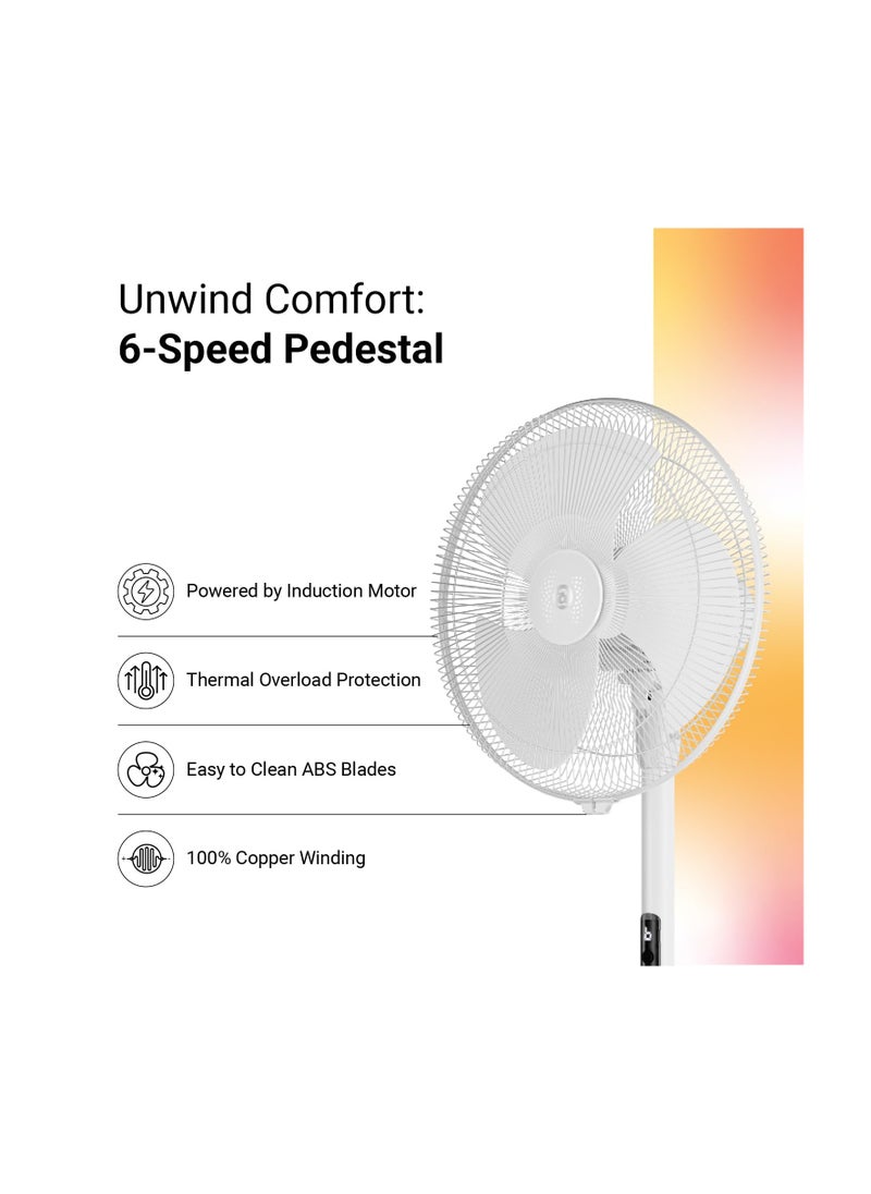 Generic - atomberg Stelios Pro 400mm Pedestal Fan for Home | High Speed Stand Fan | LED Display | 6 Speeds | Remote with Oscillation,Timer,Sleep | Induction Motor | 1+1 Year Warranty (Snow White) - Image 1
