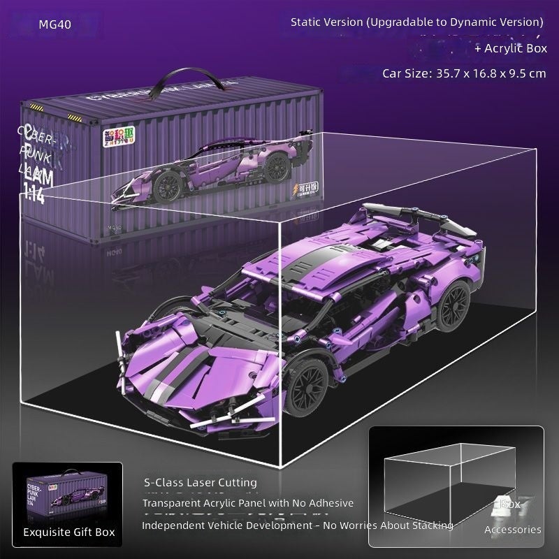 Lamborghini Electroplated Purple Sports Car 1:14 Remote Control Assembly Building Block Toy - Birthday Gift for Boys - Image 1