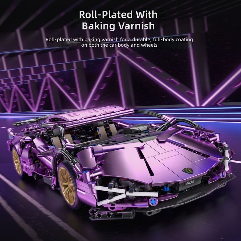 Lamborghini Electroplated Purple Sports Car 1:14 Remote Control Assembly Building Block Toy - Birthday Gift for Boys - Image 5