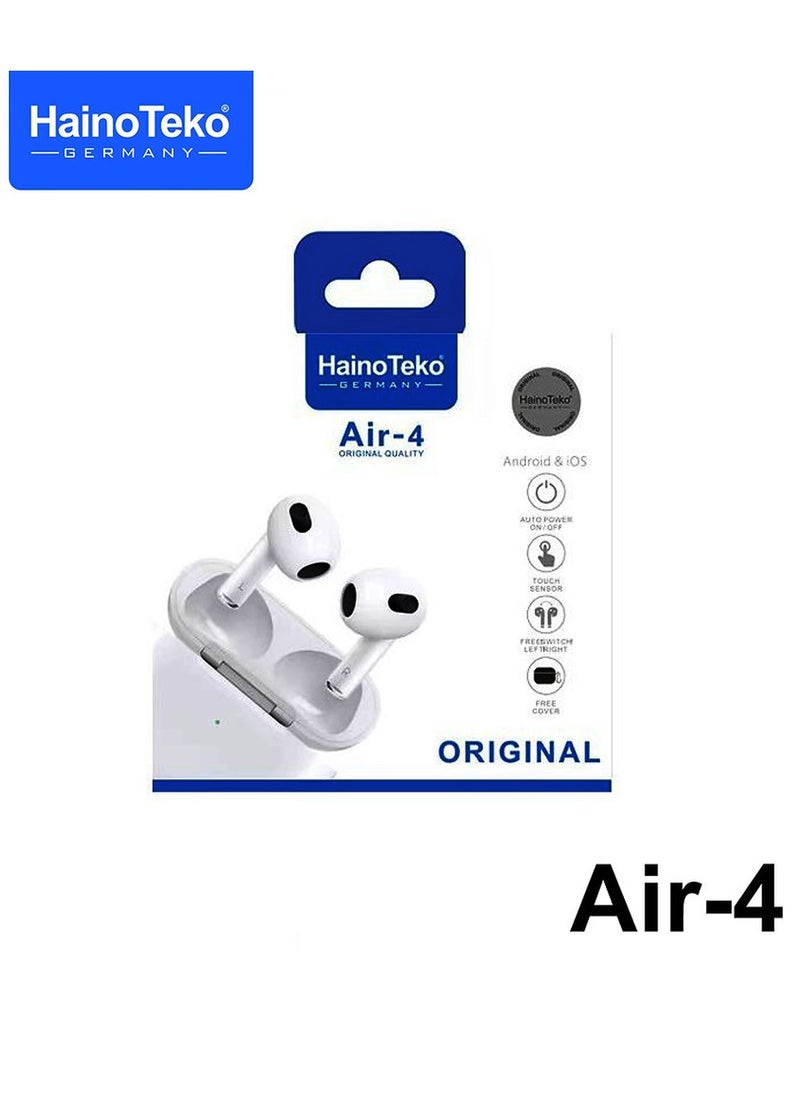 Haino Teko Germany Air4 Wireless Bluetooth Earphone With High Bass Sound Quality and Multifunctional Touch Control Compatible With iPhones White - pzsku/Z267E26439C54D4722152Z/45/_/1701250663/baa723f1-68b6-4ba0-a8c7-79fef68c327c