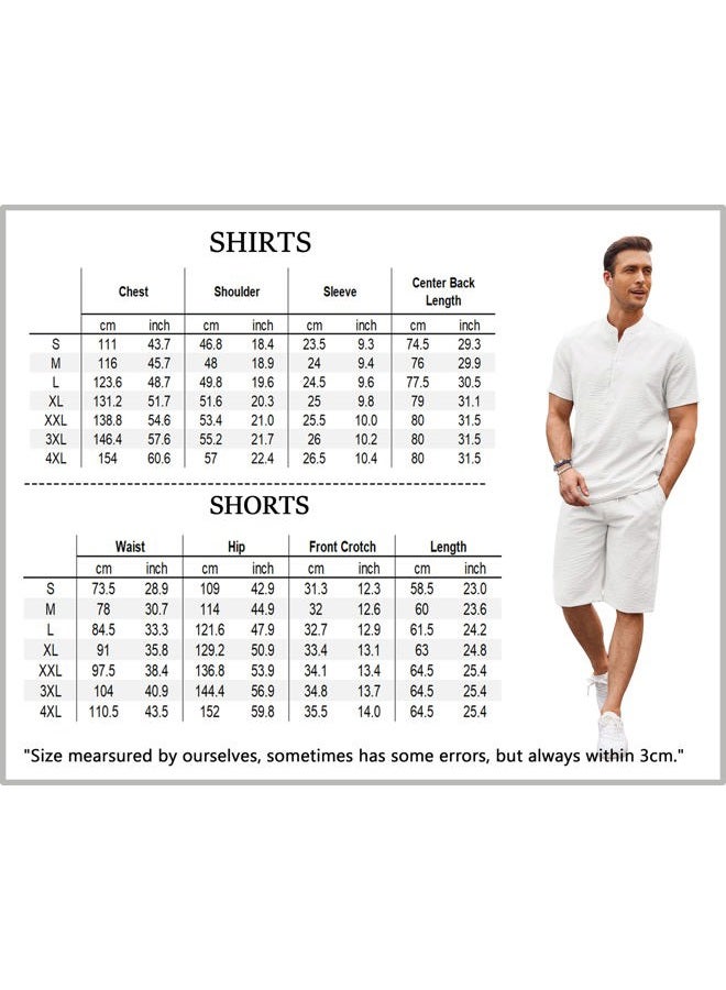 COOFANDY Men's 2 Pieces Linen Set Casual Henley Shirts Short Sleeve Beach Yoga Shorts Summer Outfits, 01-White, L - Image 5