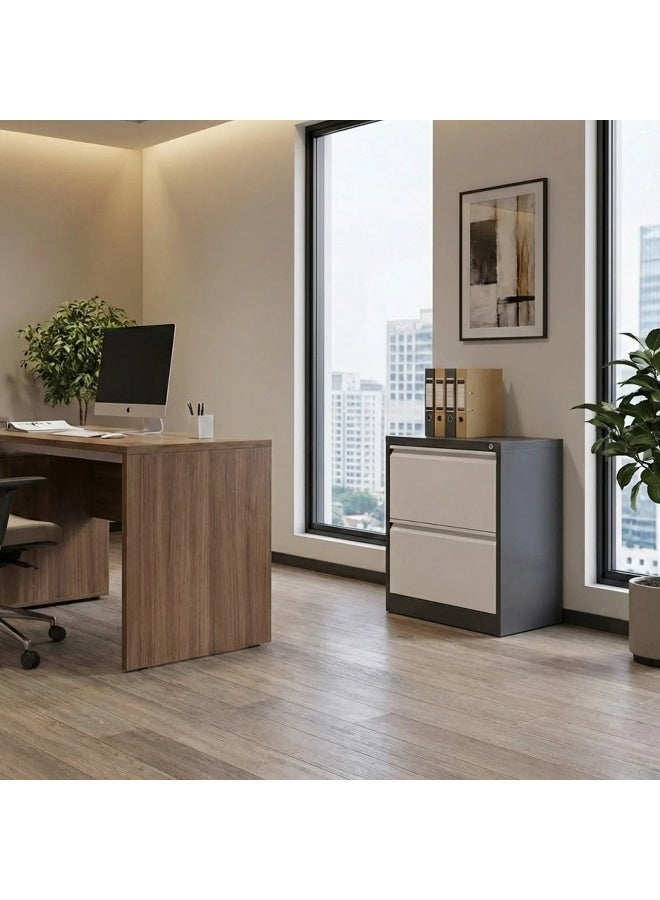 بيتي خزانة حديد 2 ادراج - ابيض ورمادي - Image 1