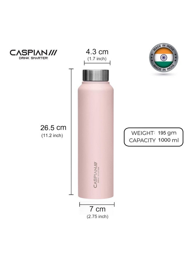 CASPIAN /// Astra Stainless Steel Water Bottle 1 Ltr (Litre) For Fridge, Home, Office, School, Gym-Ideal For Adults, Men, Women, Kids, Boys, Girls-1000Ml Leakproof, Rust Free, Eco-Friendly, Light Pink - Image 2