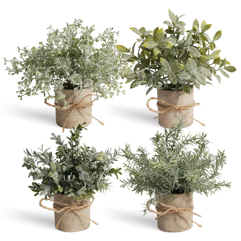 PENGYEE 4Pcs Small Artificial Plants Indoor for Shelf Decor  Fake Plant for Home Office Decor  Small Artificial Plants in Pots for Kitchen Bathroom Laundry Farmhouse Room Decor