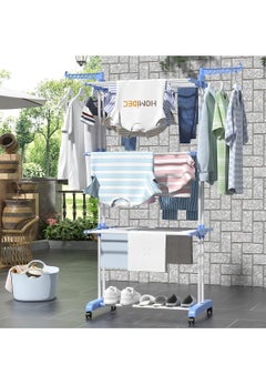 Generic Clothes Drying Rack, Large 4-Tier Foldable Drying Rack Clothing(67.7H x 19.7W x 30L Inches), Movable Drying Rack with 4 castors. Multifunctional Stainless Steel Laundry Drying Rack  - Image 2