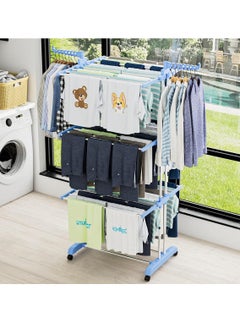 Generic Clothes Drying Rack, Large 4-Tier Foldable Drying Rack Clothing(67.7H x 19.7W x 30L Inches), Movable Drying Rack with 4 castors. Multifunctional Stainless Steel Laundry Drying Rack  - Image 3