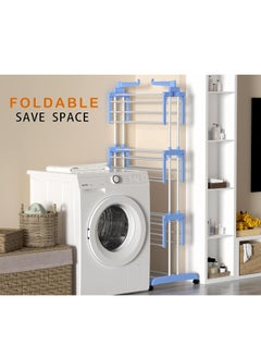 Generic Clothes Drying Rack, Large 4-Tier Foldable Drying Rack Clothing(67.7H x 19.7W x 30L Inches), Movable Drying Rack with 4 castors. Multifunctional Stainless Steel Laundry Drying Rack  - Image 4