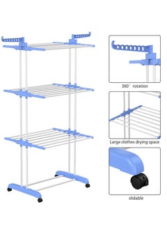 Generic Clothes Drying Rack, Large 4-Tier Foldable Drying Rack Clothing(67.7H x 19.7W x 30L Inches), Movable Drying Rack with 4 castors. Multifunctional Stainless Steel Laundry Drying Rack  - Image 5