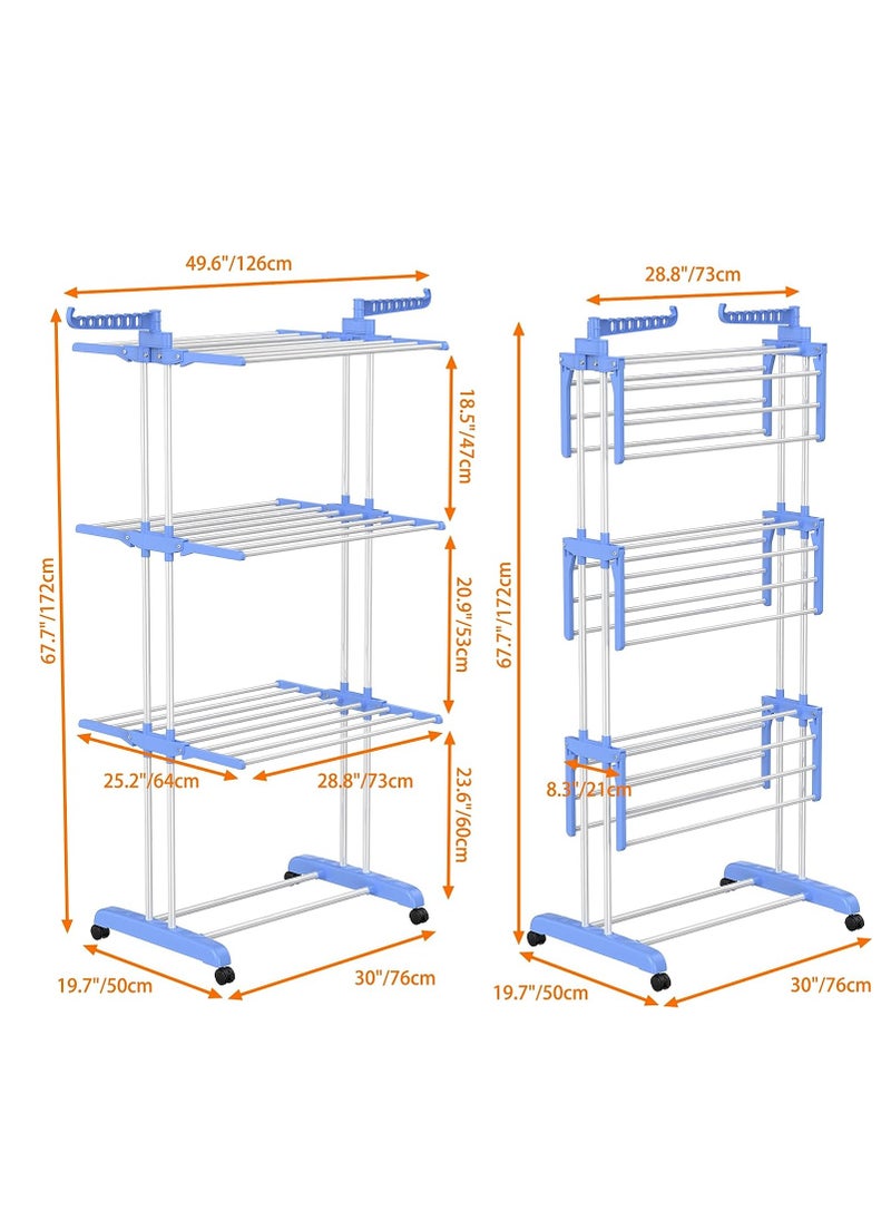 Clothes Drying Rack, Large 4-Tier Foldable Drying Rack Clothing(67.7H x 19.7W x 30L Inches), Movable Drying Rack with 4 castors. Multifunctional Stainless Steel Laundry Drying Rack - pzsku/Z267E50FA1A10AFCFF724Z/45/_/1703735174/159aad0e-0b3f-405e-bf66-06f5c7e1a736