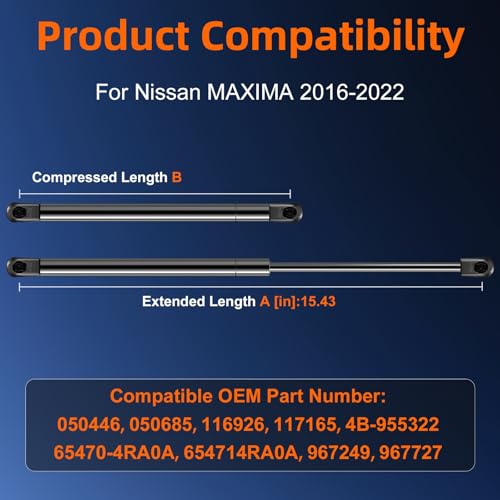 Euplokeer Qty (2) 65470-4RA0A Hood Strut Lift Support Compatible with Nissan Maxima 2016-2022, Bonnet Gas Shock Strut Replace OE# 050446, 4B-955322 - Image 2