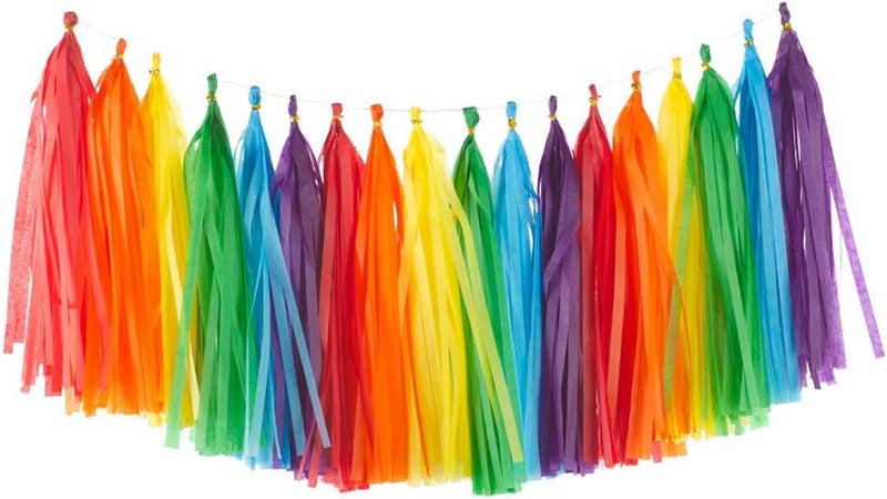 YESON Rainbow Tissue Paper Tassels Colorful Party Tassel Garland Banner Decorations, DIY Kits,Pack of 30 - Image 1