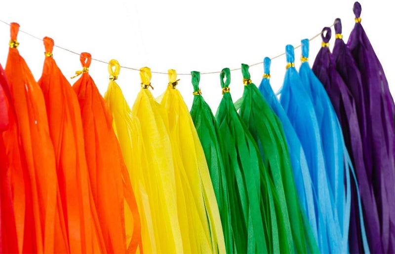 YESON Rainbow Tissue Paper Tassels Colorful Party Tassel Garland Banner Decorations, DIY Kits,Pack of 30 - Image 2