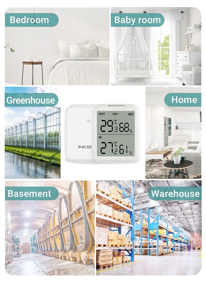 INKBIRD - INKBIRD ITH-20R Digital Thermometer Hygrometer Indoors Outdoors Wireless Receiver Thermometer Humidity Gauge with Accurate Temperature Humidity Display Monitor ONE Receiver THREE Transmitter - Image 1