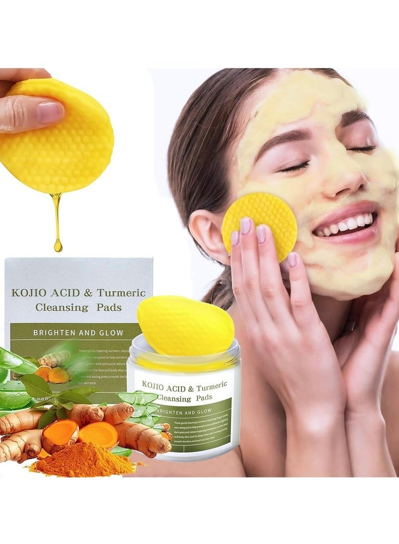 ATRJSZ 50 Pcs Turmeric Kojic Acid Cleansing Pads for Dark Spots, VC and Aloe Barbadensis Leaf Extract Helps Deep Nourishing Skin, Balance Skin Water, Remove Exfoliation and Dirt From the Skin - Image 1