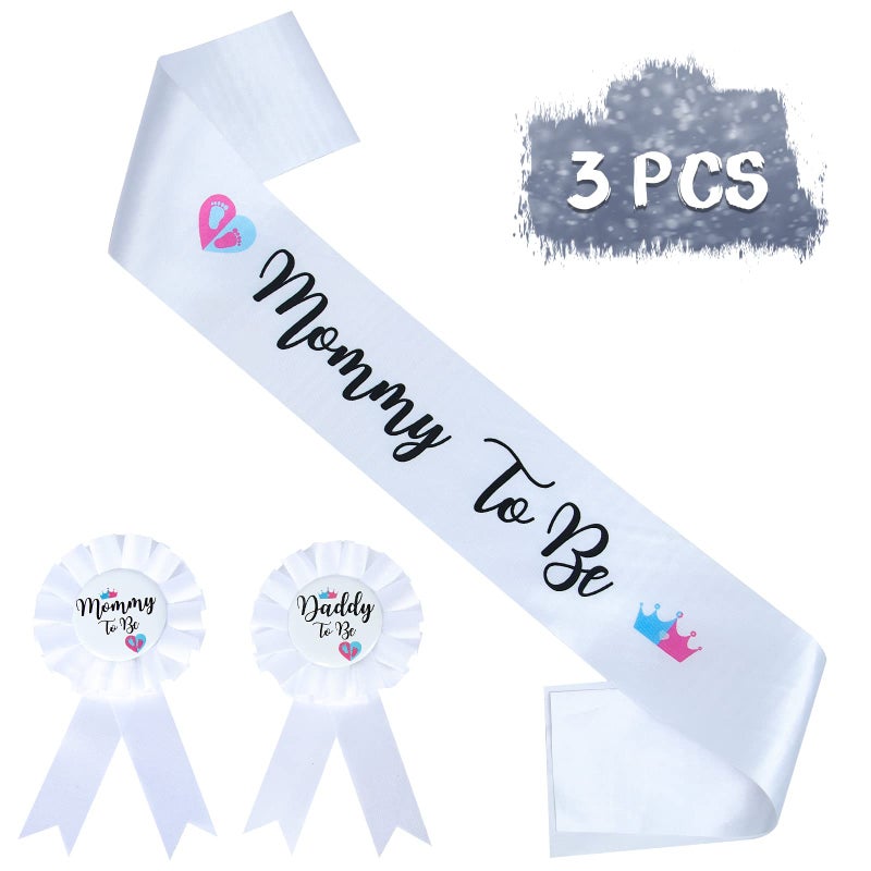 PATICARRY HAPPYLAND Gender Reveal Decorations Sash and Tinplate Badge Mommy to Be and Daddy to Be Baby Shower - Image 1