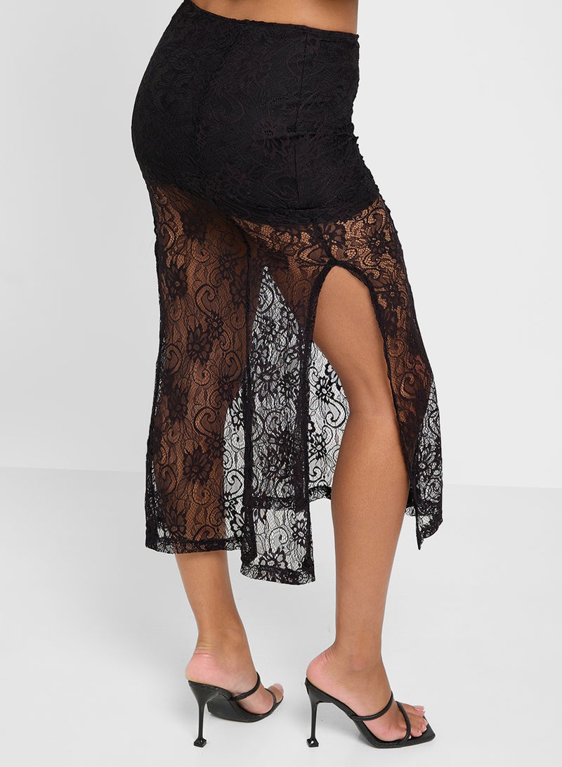 Ginger Sheer Dobby Lace Mix Panel Maxi Skirt  - Image 3