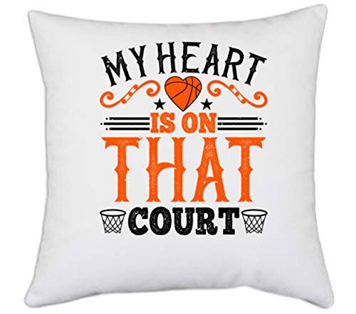 UDNAG UDNAG White Polyester Heart Basketball My Heart is on That Court Pillow Cover 16 Inch X 16 Inch