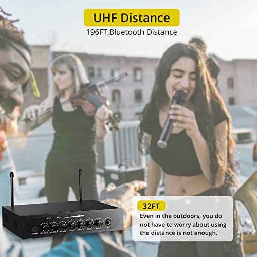 PROZOR UHF Wireless Microphone with Volume Treble Bass Echo Control, Wireless Rechargeable Mic Dual Handheld Dynamic Mic System (Bluetooth UHF Base Station – Echo/Treble/Bass Control) - Image 4