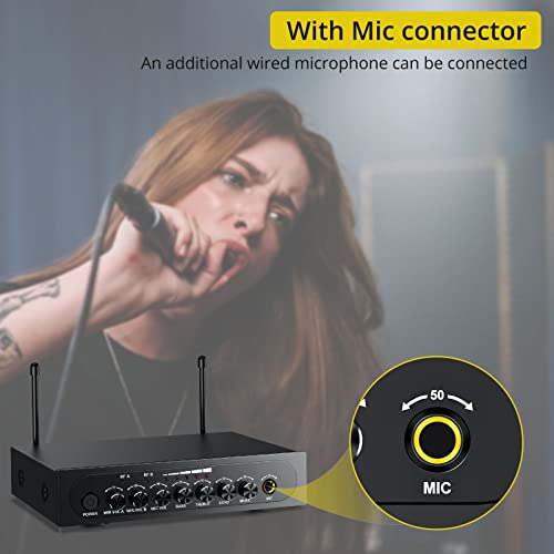 PROZOR UHF Wireless Microphone with Volume Treble Bass Echo Control, Wireless Rechargeable Mic Dual Handheld Dynamic Mic System (Bluetooth UHF Base Station – Echo/Treble/Bass Control) - Image 5