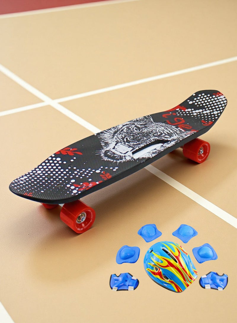 إيزي فيتشور لوح تزلج كامل للأطفال من EASY FUTURE - لوح قصير Penny Board Cruiser للشباب من سن 6 إلى 12 عامًا، والمراهقين والمبتدئين الذين يتعلمون التزلج، بما في ذلك مجموعة معدات الحماية الكاملة - Image 1