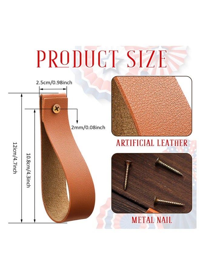 4pcs Leather Curtain Rod Holder Leather Curtain Rod Bracket PU Leather Loop Strap for Wood Curtain Rod Wall mounted towel rack Leather Strap Wall Hooks for Hanging Towel Tapestry Canoe Paddle Brown  - Image 2