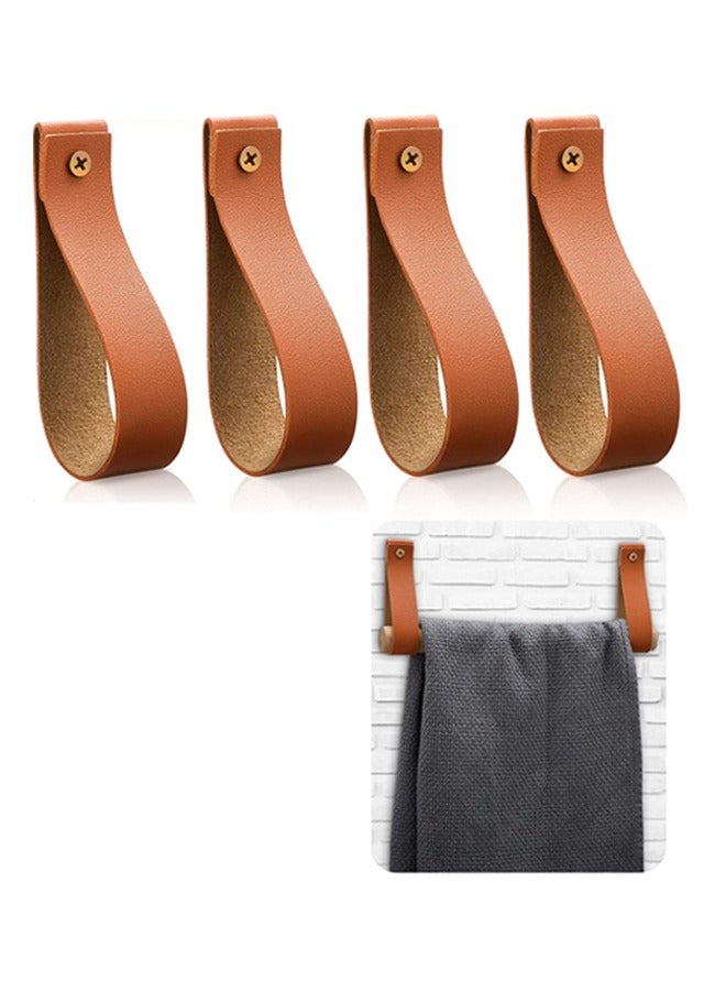 4pcs Leather Curtain Rod Holder Leather Curtain Rod Bracket PU Leather Loop Strap for Wood Curtain Rod Wall mounted towel rack Leather Strap Wall Hooks for Hanging Towel Tapestry Canoe Paddle Brown  - Image 1