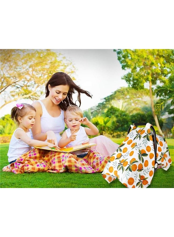 ميتبلوس Baby Car Seat Cover Infant Carseat Canopy, Cotton Muslin Carrier Covers, Summer Stroller Canopie - Extra Wide Universal Fit, Lightweight Breathable Soft for Newborn Boy Girl (Oranges) - Image 4