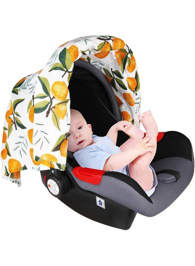 ميتبلوس Baby Car Seat Cover Infant Carseat Canopy, Cotton Muslin Carrier Covers, Summer Stroller Canopie - Extra Wide Universal Fit, Lightweight Breathable Soft for Newborn Boy Girl (Oranges) - Image 3