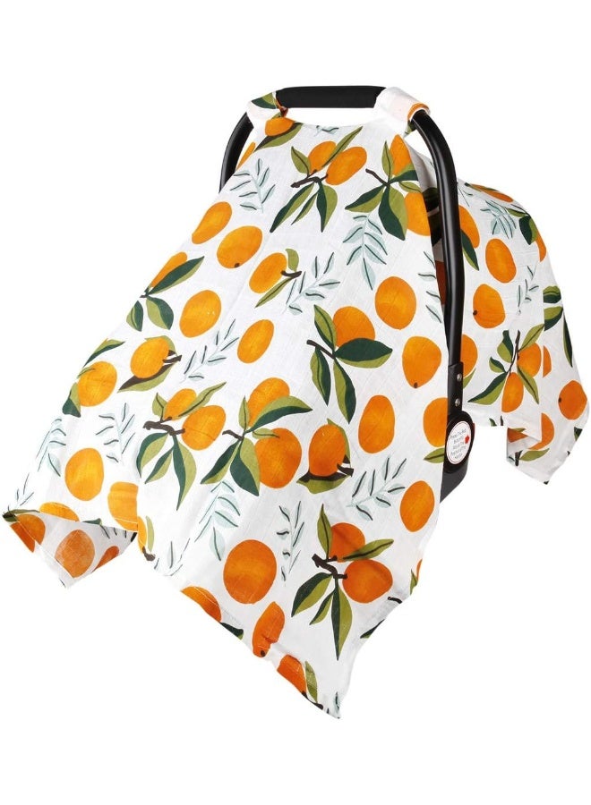 ميتبلوس Baby Car Seat Cover Infant Carseat Canopy, Cotton Muslin Carrier Covers, Summer Stroller Canopie - Extra Wide Universal Fit, Lightweight Breathable Soft for Newborn Boy Girl (Oranges) - Image 1