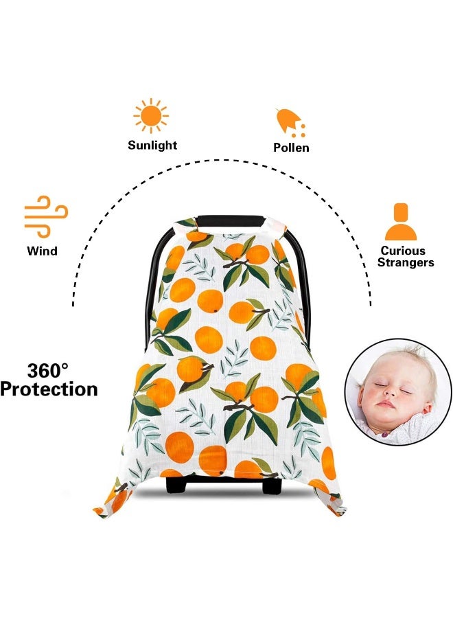 ميتبلوس Baby Car Seat Cover Infant Carseat Canopy, Cotton Muslin Carrier Covers, Summer Stroller Canopie - Extra Wide Universal Fit, Lightweight Breathable Soft for Newborn Boy Girl (Oranges) - Image 2