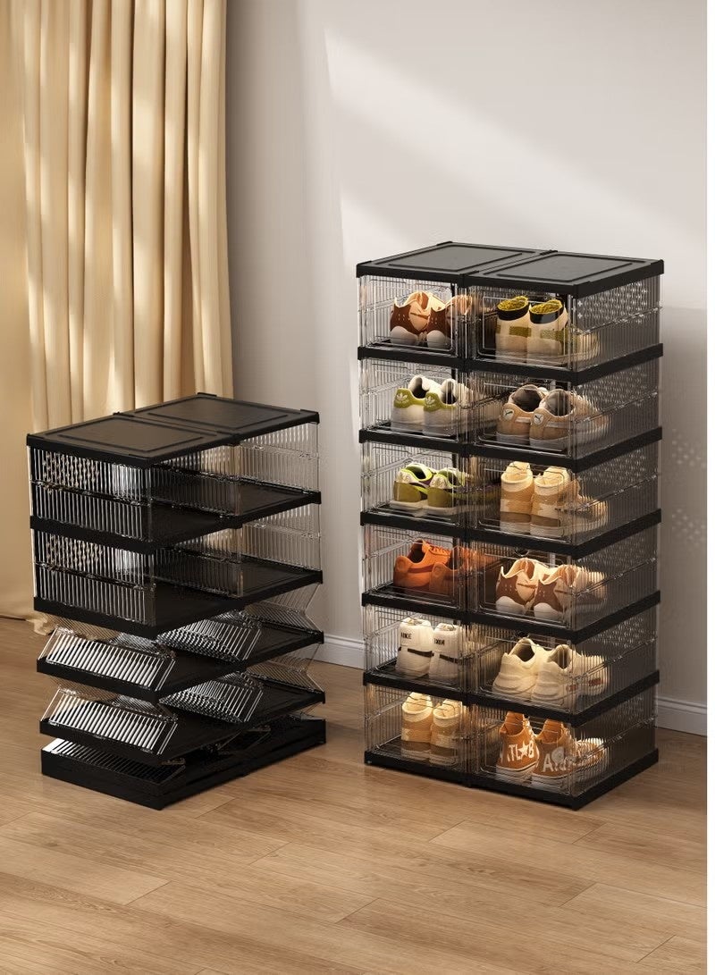 BaytEasy 6-Tier Shoe Storage Organizer- Transparent Black, Installation-Free Foldable Shoe Rack, Stackable Portable Shoe Box Set - Image 3