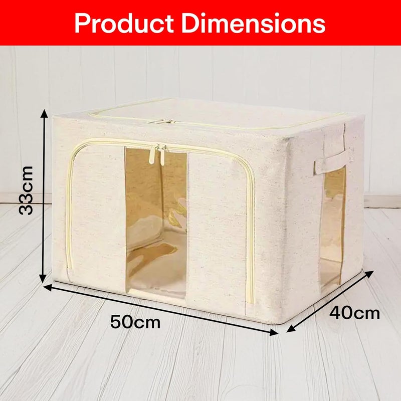 PRIME PICK Storage Box Cloth Organiser Pack of 3 XXL clothes organizer Cotton Jute Wardrobe Organizer for Storage Foldable Washable Box with Lid Metal Frame Handles Ideal for Almirah Drawer etc - Image 2