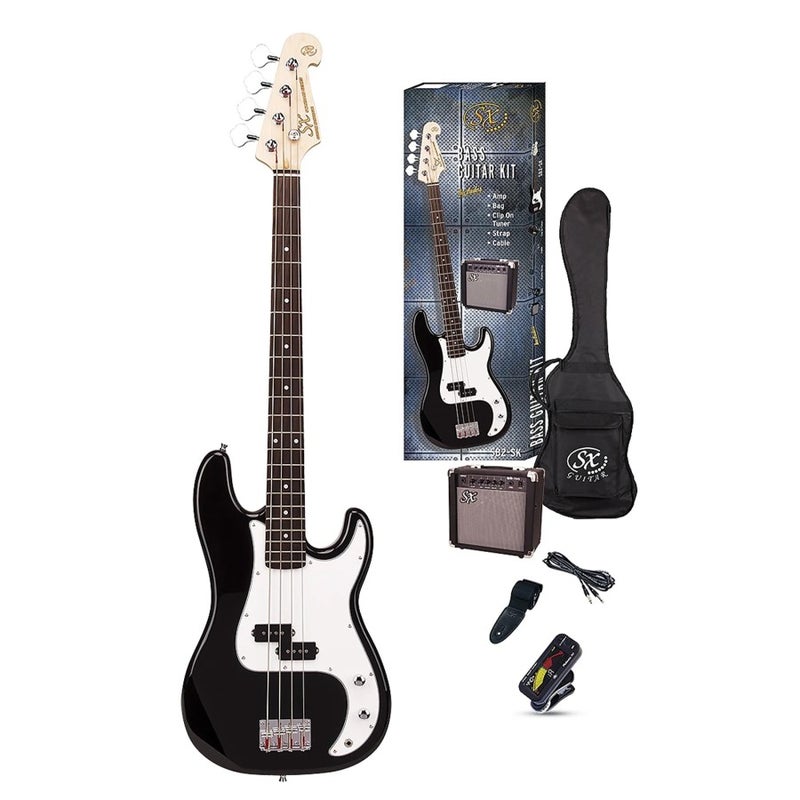 SX Guitar SB2-SK-BK Precision SB2 Electric Bass Package Guitar - Black - Image 1