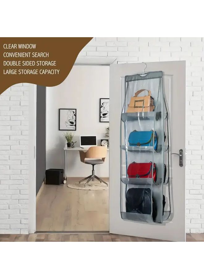 Black Wardrobe Hanging Wallet Organizer With 8 Pockets Metal Hooks Closet Handbag Purse Holders Foldable Shelf Bag Storage Rack - Image 1