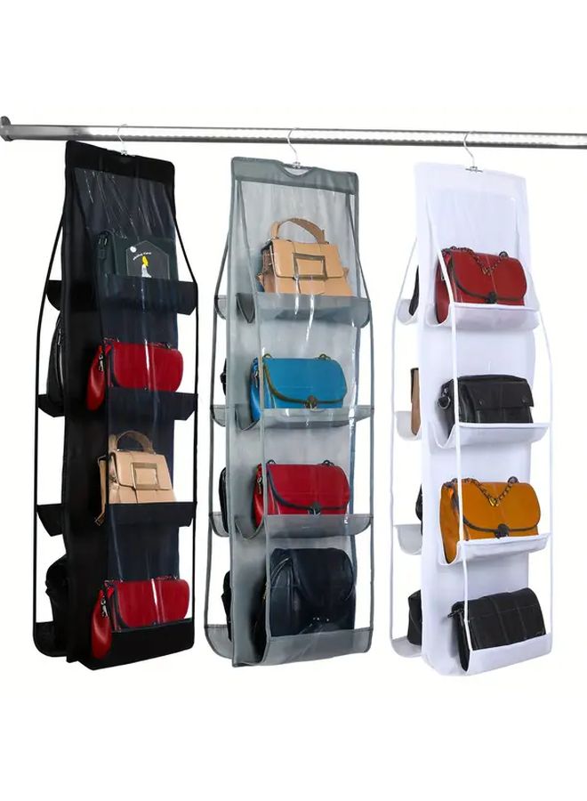 Black Wardrobe Hanging Wallet Organizer With 8 Pockets Metal Hooks Closet Handbag Purse Holders Foldable Shelf Bag Storage Rack - Image 2