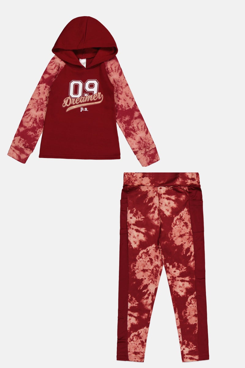 P.S from Aeropostale Kids Girl 2 Pieces Sportswear Fit Graphic Print Hoodie With Bottom Set, Multicolor - Image 3