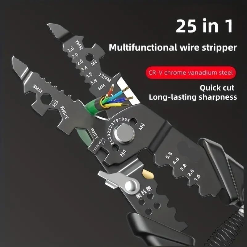 VINATOSLA Wire Stripper And Crimping Tool for Electrician, Multifunction Stainless Steel Wire Puller Plier, Cable Looping, Splitting, Cutting Pliers Electrical Stripping Tool (25 in 1 wire stripper) - Image 5