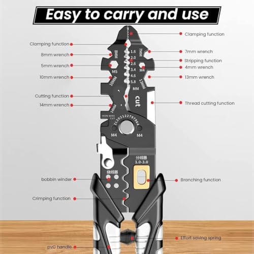 VINATOSLA Wire Stripper And Crimping Tool for Electrician, Multifunction Stainless Steel Wire Puller Plier, Cable Looping, Splitting, Cutting Pliers Electrical Stripping Tool (25 in 1 wire stripper) - Image 2